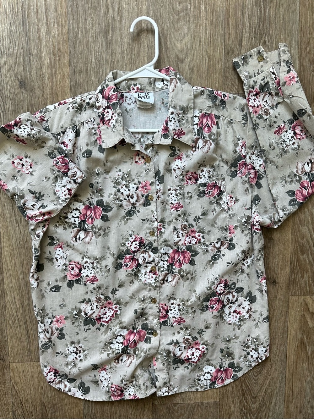 Vintage Tap & Co. Floral Button Down Shirt Blouse Women’s Size L Muted Rose Sage